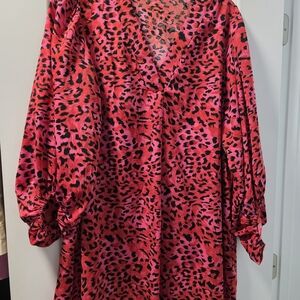 JODIFL Pink and Black Leopard Print Long Sleeve Dress